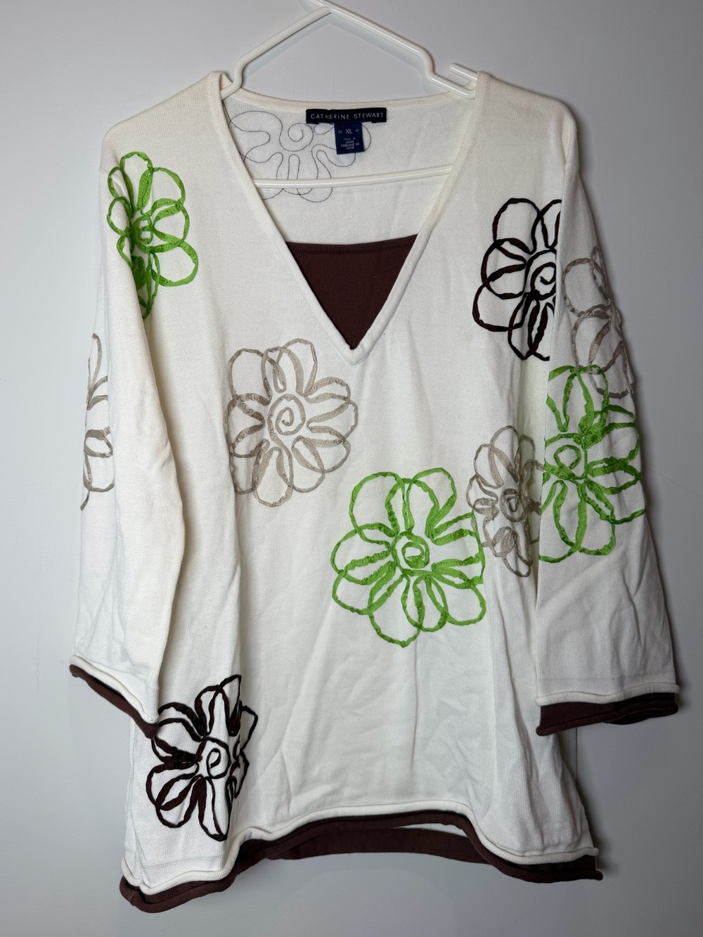 Catherine Stewart V-Neck Textured Floral Tunic Women’s XL